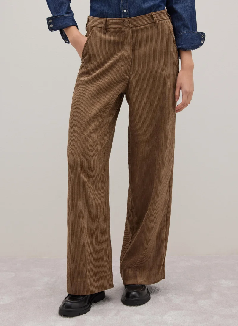 Ovs OVS Brown Regular Fit Textured Stretch Fabric Trousers